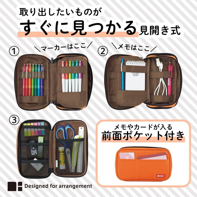 LIHIT LAB LIHITLAB Large Capacity Double Zipper Pencil Case For School Office College, Big Capacity 6 Compartments Pencil Bag Holder Adults Teen Boys Girls, Travel Cosmetics Storage, Jet Black (A7555-124) - Image 3